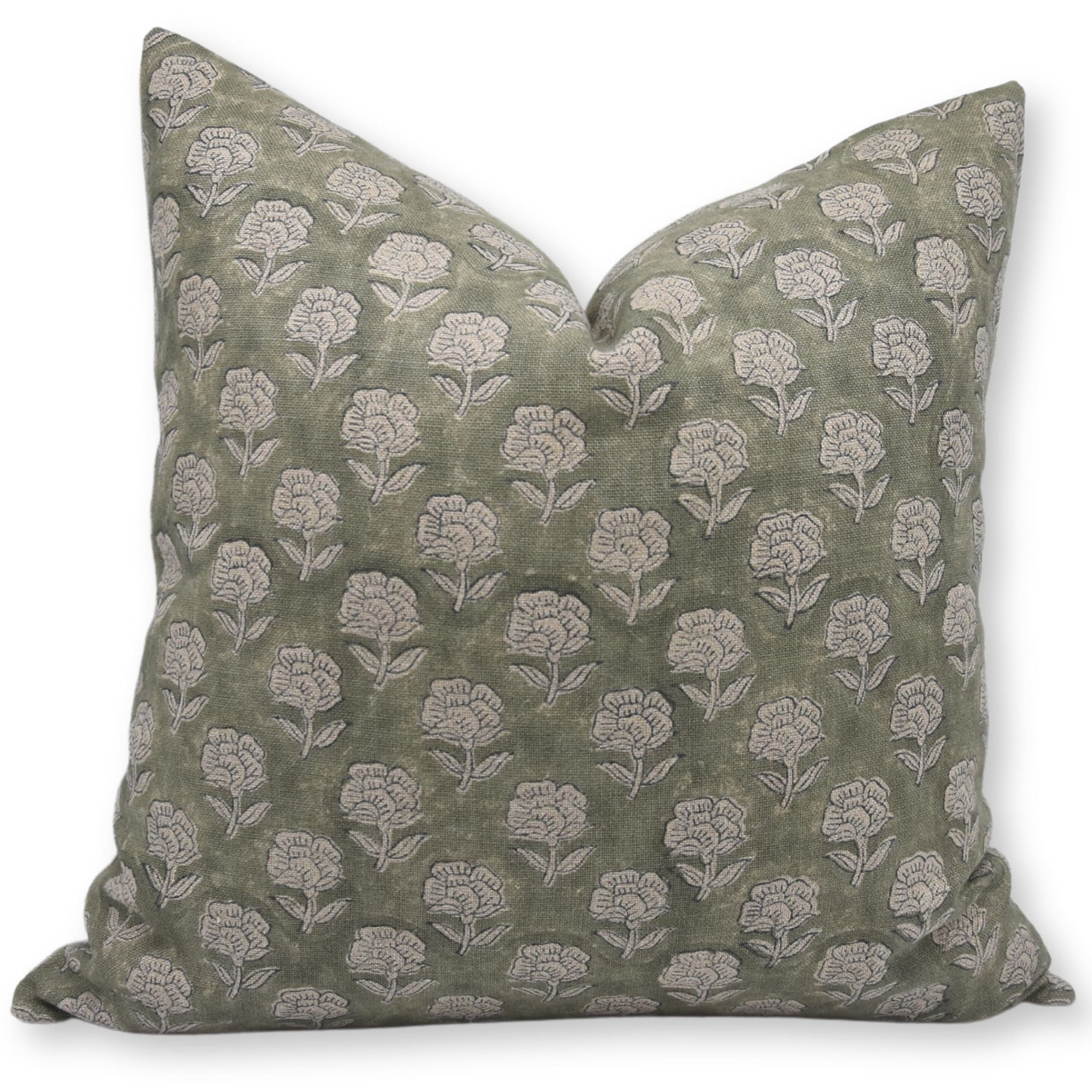Fabdivine Vintage Floral Pillow Cover Farmhouse Hand Block Print Thick Linen, Rohini