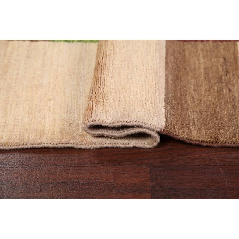 Hand Knotted Oriental 100% Wool Carpet Tribal Contemporary Green Gabbeh (kashkoli) Area Rug - 5' 1'' X 3' 5''