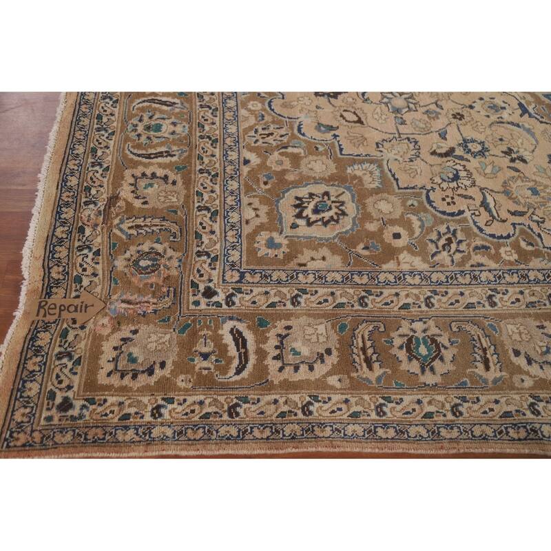 Hand Knotted Oriental 100% Wool Carpet Traditional Floral Peach Mashad Area Rug - 12' 7'' X 9' 9''