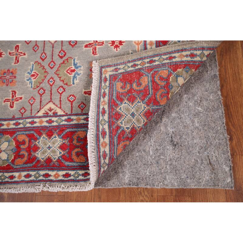 Gray Geometric Kazak Foyer Rug Hand-Knotted Hallway Wool Carpet - 3'3" x 4'4"