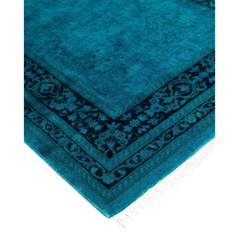 Overton Hand Knotted Wool Vintage Inspired Modern Contemporary Overdyed Blue Runner Rug - 2' 7" x 18' 8"