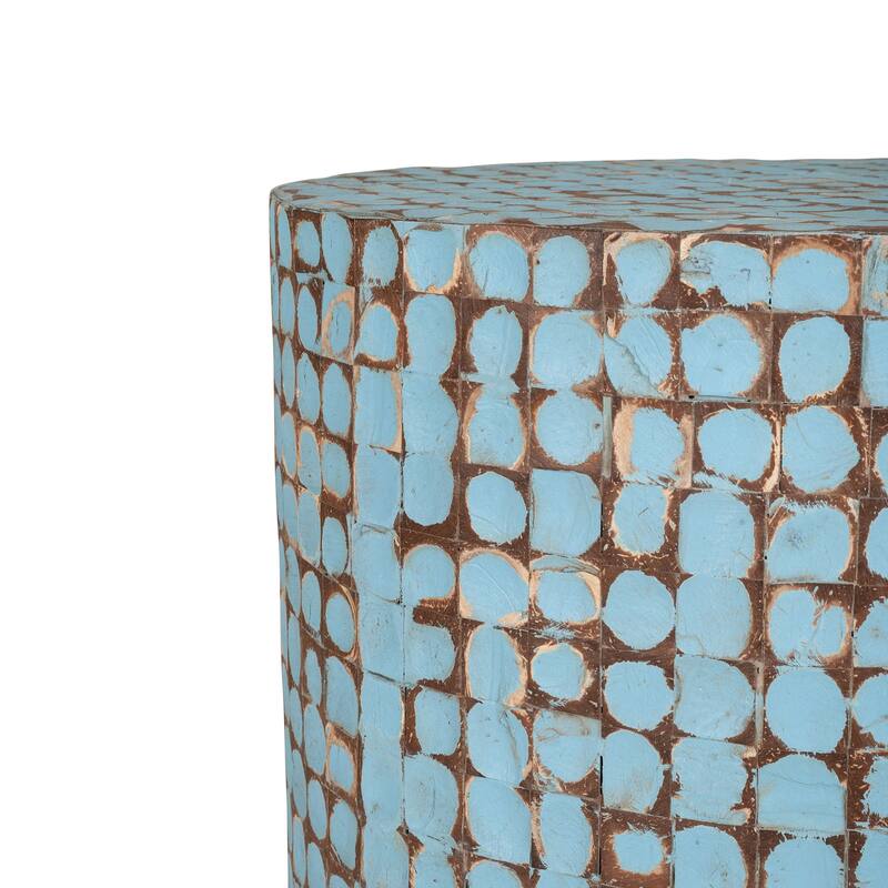 Round Handmade Coconut Shell Accent Table by East at Main