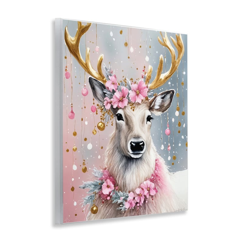 Stupell Ornamental Florals on Deer Wall Plaque Art Design By Tabz Jones