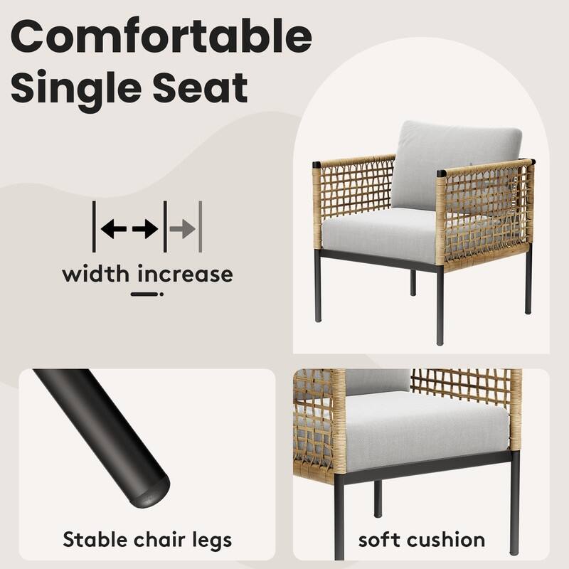 4-piece Waterproof Fabric Sofa Set (2+1+1) with PE Woven & Marble Table