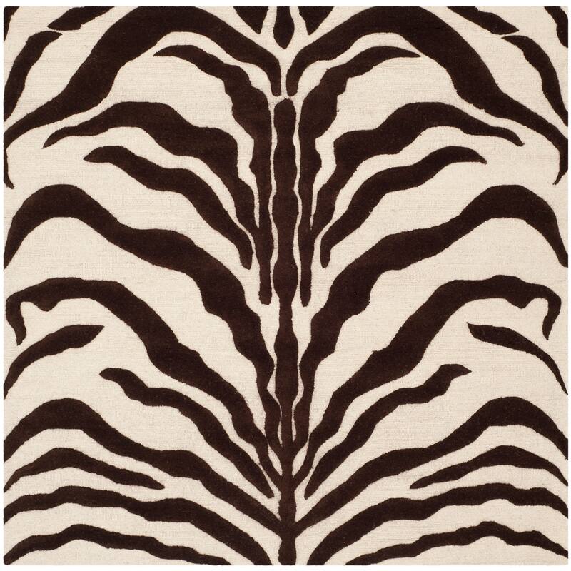SAFAVIEH Handmade Cambridge Rikey Animal Print Wool Rug - 6' Square - Ivory/Brown
