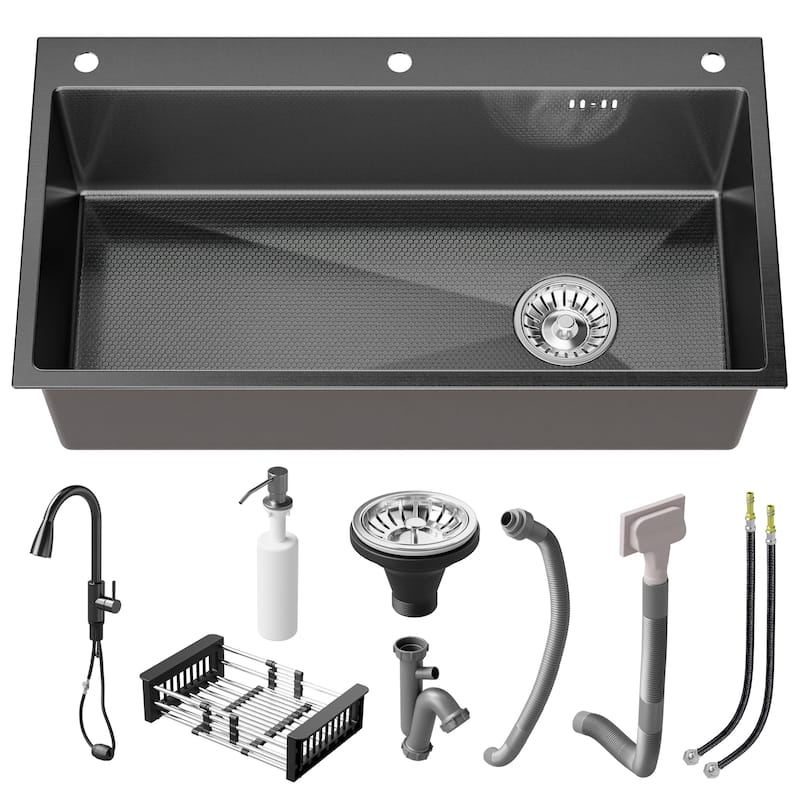Drop-in/Undermount Single Bowl Stainless Steel Kitchen Sink - Black - 30"x18"