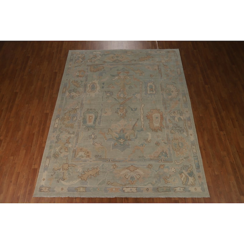 Vegetable Dye Blue Oushak Turkish Area Rug Handmade Wool Carpet - 7'10"x 9'11"