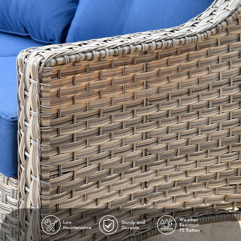 OVIOS 5 Pieces Outdoor Wicker Swivel Chair Set With Solar-Powered Table