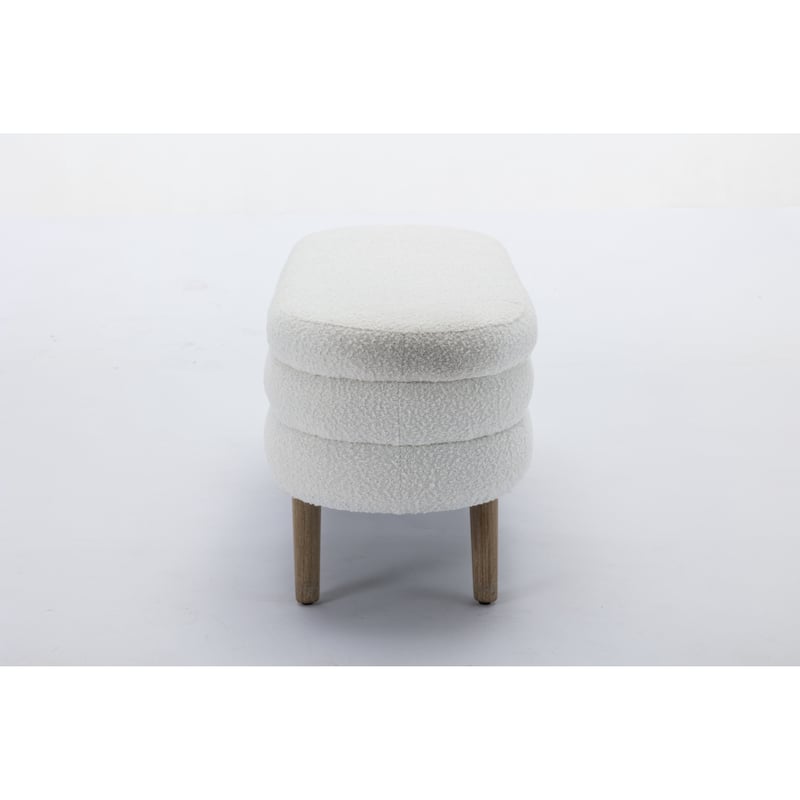Boucle Fabric Storage Bench Bedroom Bench With Wood Legs For Living Room Bedroom Indoor
