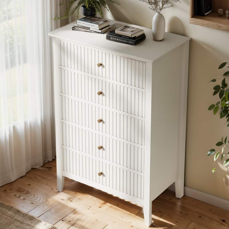 Elegant 5-Drawer Dresser Antique White for Bedroom