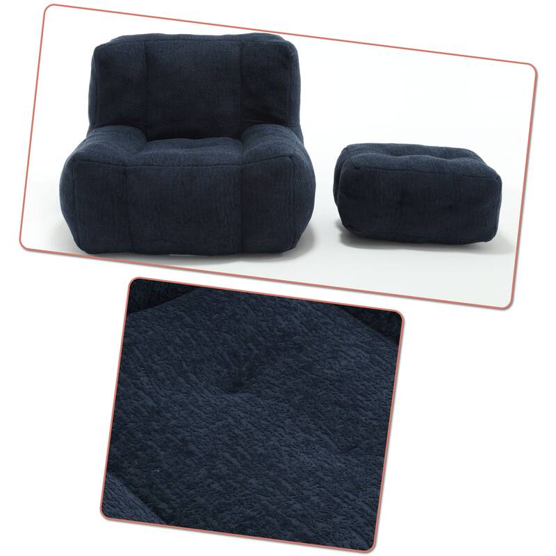 Velvet Upholstered Bean Bag Chair Lazy Chair with an Ottoman