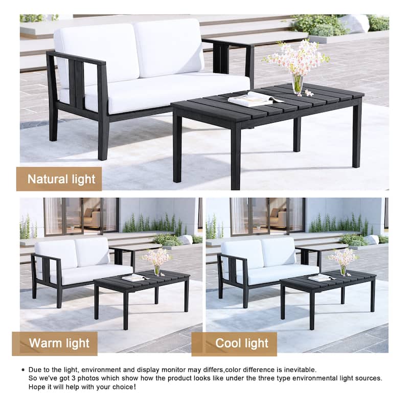 Uixe Teak Patio Loveseat with Coffee Table Outdoor Conversation Set