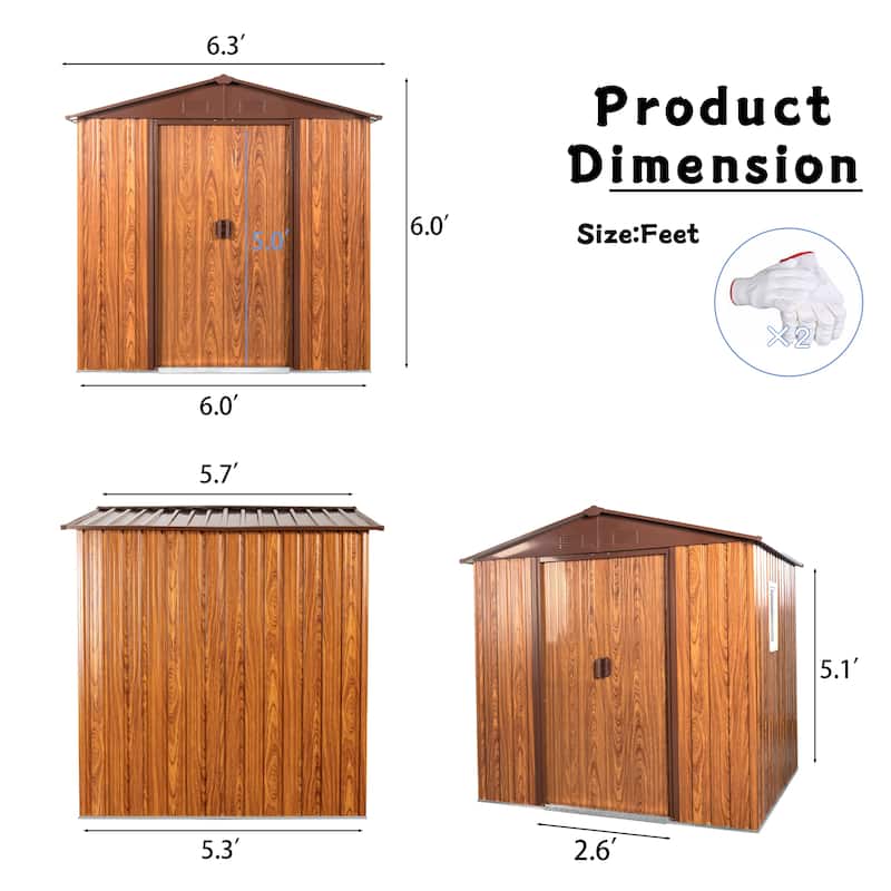 6 x 6 FT Outdoor Metal Storage Shed with Metal Floor Base & Window
