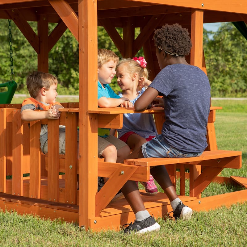 Backyard Discovery Skyfort II Cedar Wood Swing Set, Slide, Clubhouse