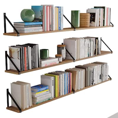 Wallniture Bora 60"Floating Shelves, Wall Bookshelf, Burnt, Wood 3 Pcs
