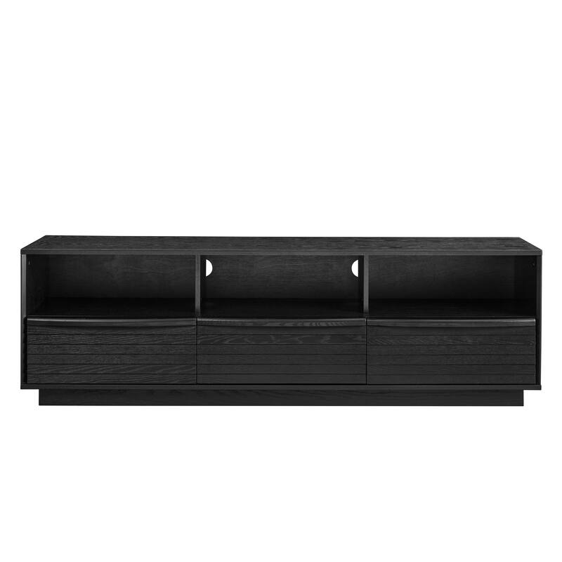 63" Mid-Century Modern TV Stand for TVs up to 75", Entertainment Center with 3 Solid Wood Drawers & Outlet Holes, Open Storage