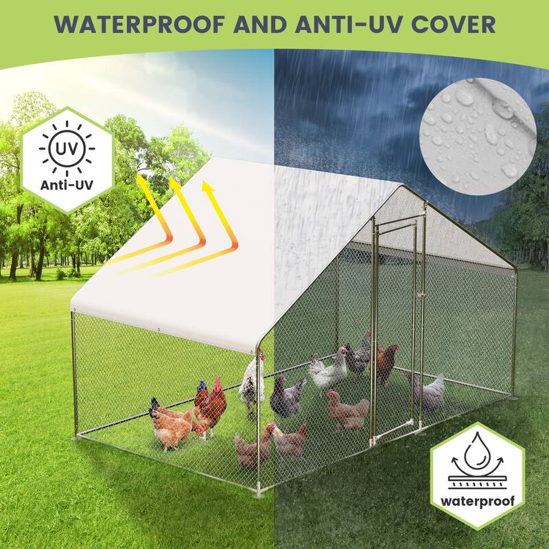 Large Chicken Coop Walk-in Poultry Cage with Waterproof & Anti-Ultraviolet Cover