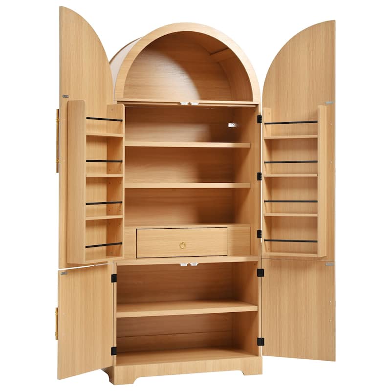 72" Arched Pantry Cabinet with 8 Shelves, Hidden Drawer for Kitchen, Dining & Bathroom
