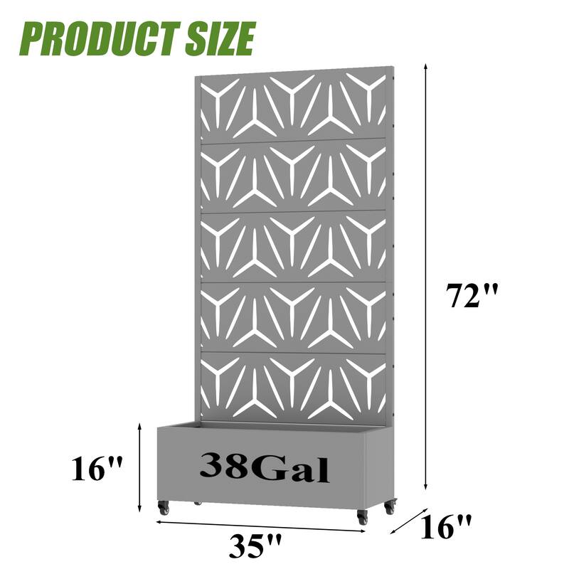 Metal Galvanized Planter Box with Trellis Privacy Screen Lockable Wheels