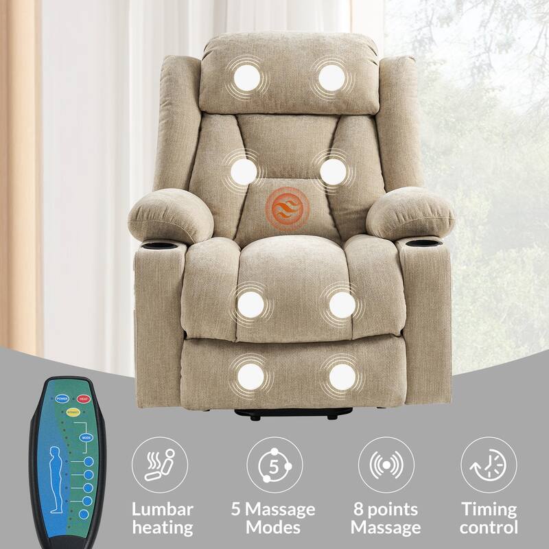Rupert Modern Power Lift Assist Oversized Massage Recliner set of 2 by HULALA HOME