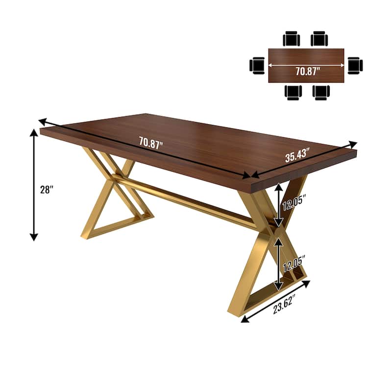 Clihome Walnut Wood Dining Table with Stainless Steel Base(only table)