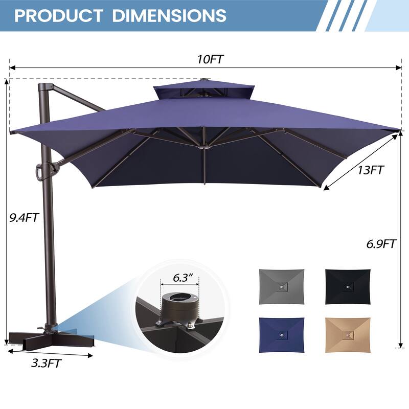 10 x 13 Feet Double Top Outdoor Patio Offset Cantilever Umbrella with NO Base