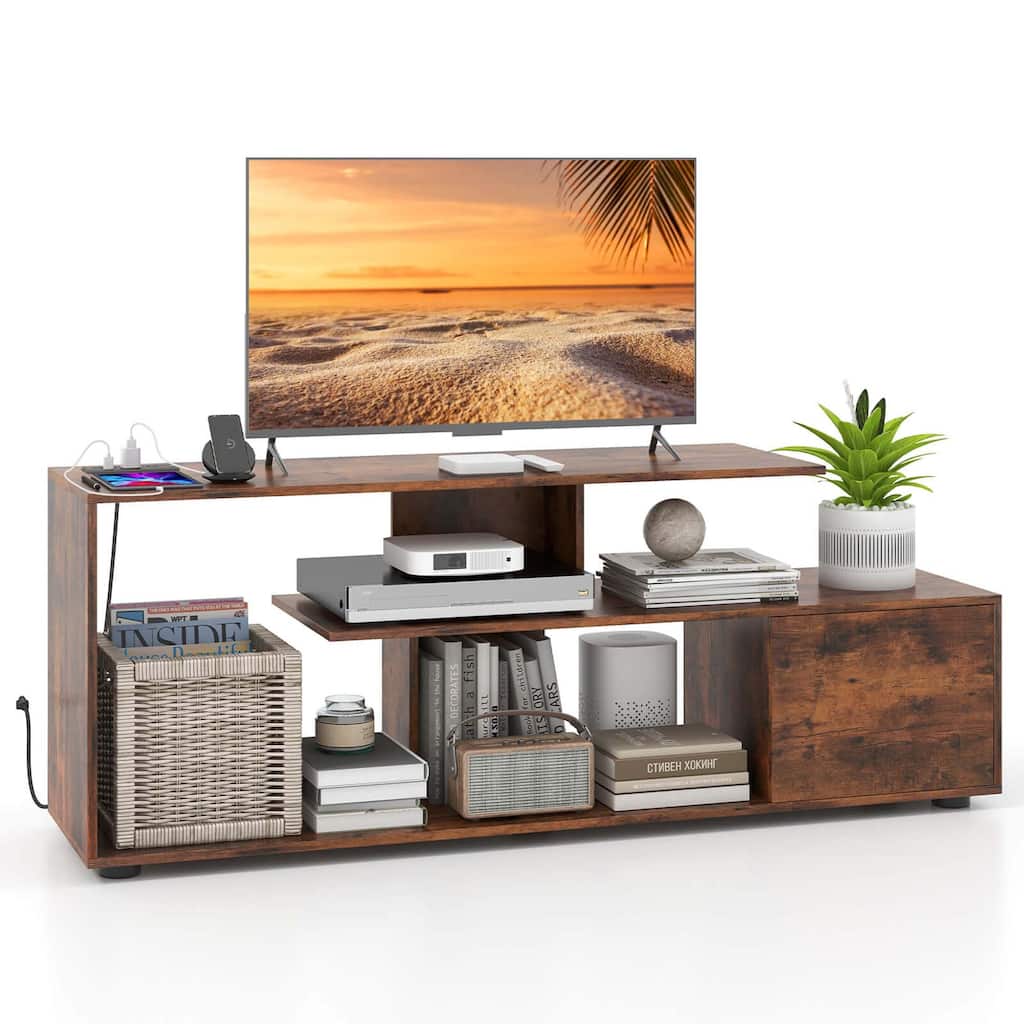 Costway 60" TV Stand with Charging Station Storage Shelves Industrial - See Details