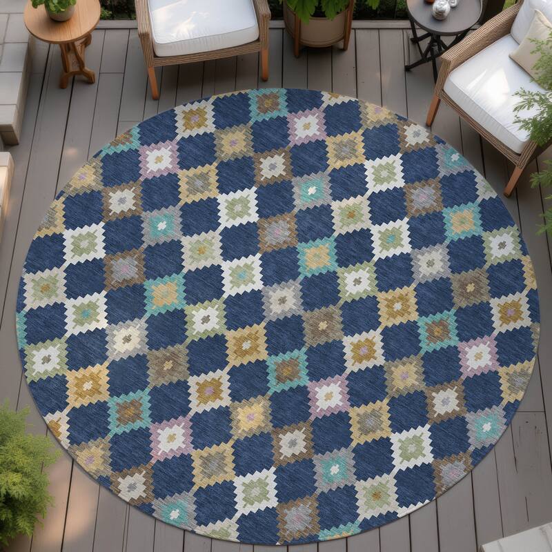 Machine Washable Indoor/ Outdoor Global Ahmet Chantille Rug - Navy - 8' x 8'