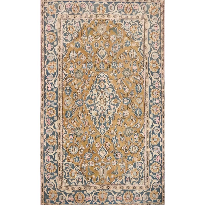Hand Knotted Oriental 100% Wool Carpet Traditional Floral Brown Kashan Area Rug - 6' 3'' X 4' 2''