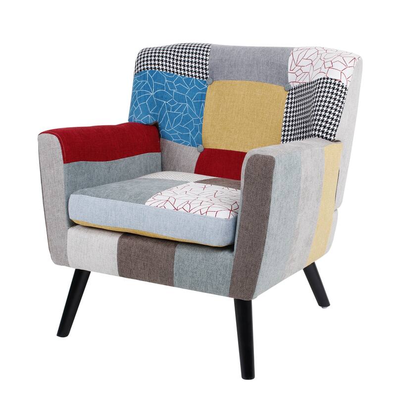 Patchwork Accent Chair, Fabric Club Chair for Bedroom Comfy, Colourful Single Sofa Chair