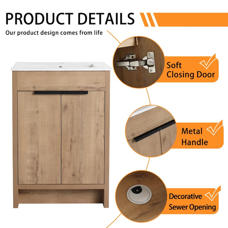 Bathroom Vanity With Sink In 24/30/36 Inch, Freestanding Bathroom Vanity With Soft Close Door and Adjustable Shelf