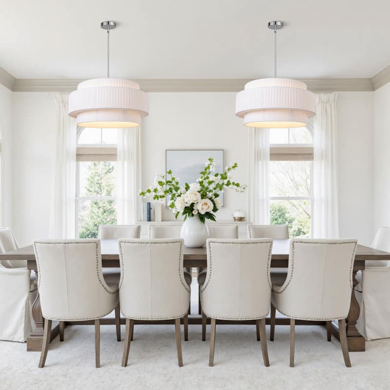 Modern 3-Tier Drum Chandeliers Fabric Shade Ceiling Hanging Pendant - 3-Tier/23.6inch