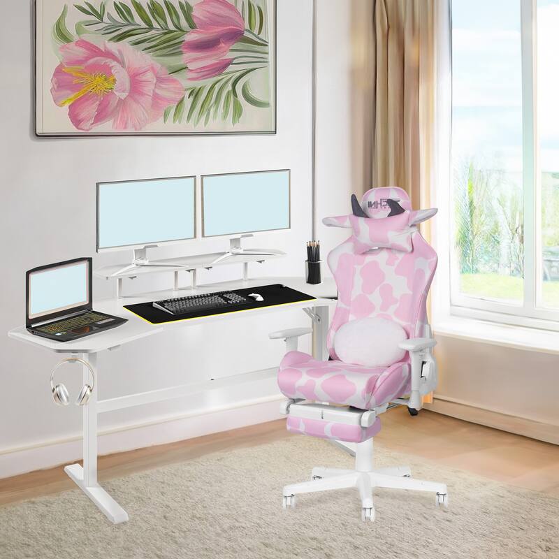 Modern Designs Reclining Pink Cow Print Gaming Chair