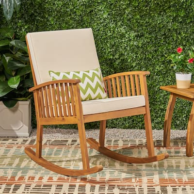 Cusp Barn Acacia Wood Design Resistant Reclining Rocking Chair, Durable Hardwood Heavy Frame With Rocking Feature