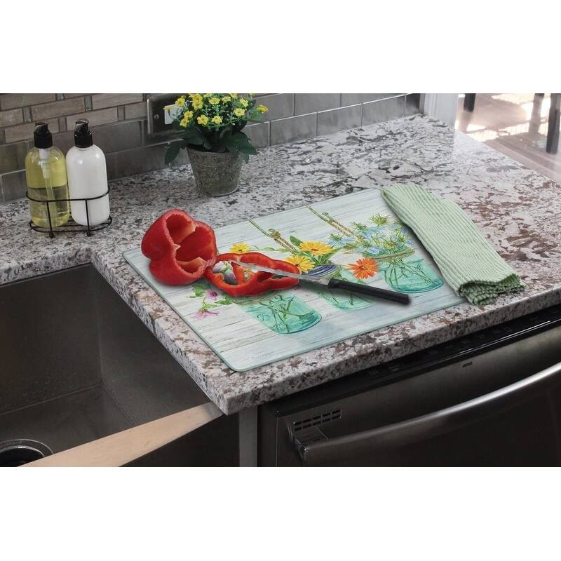 CounterArt Flowering Herbs 3mm Heat Tolerant Tempered Glass Cutting Board 15" x 12" Made in the USA Dishwasher Safe