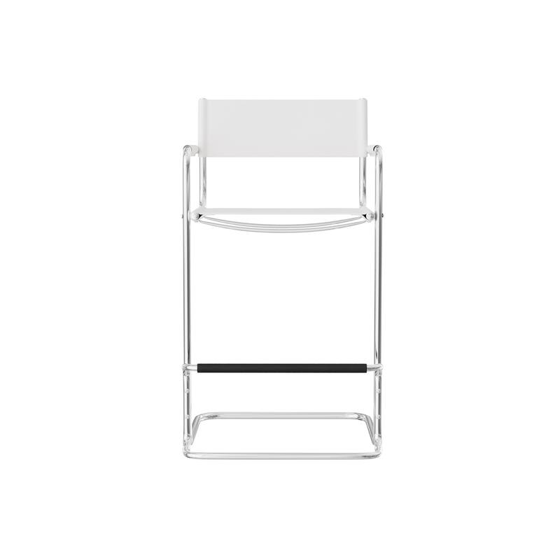 HomeRoots 30" White and Silver Leather and Steel Bar Height Bar Chair