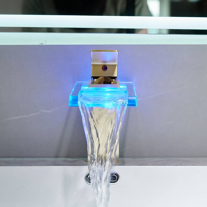 Modern Brushed Gold Bathroom Basin Faucet with LED Light