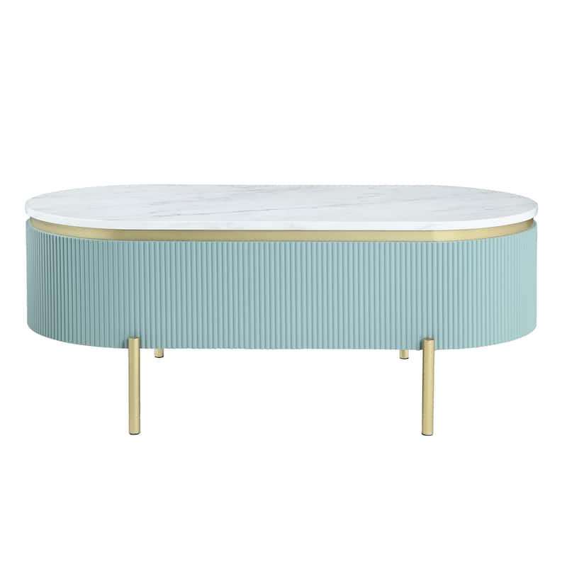 Reed Mid-Century Modern White Faux Marble 3-Piece Accent Table Set with Drawer by Furniture of America