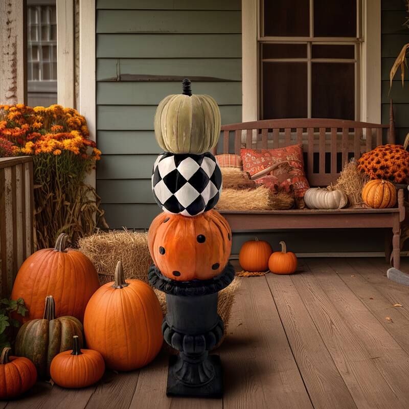 Haunted Hill Farm 52-in. Stacked Pumpkins in Urn Decoration