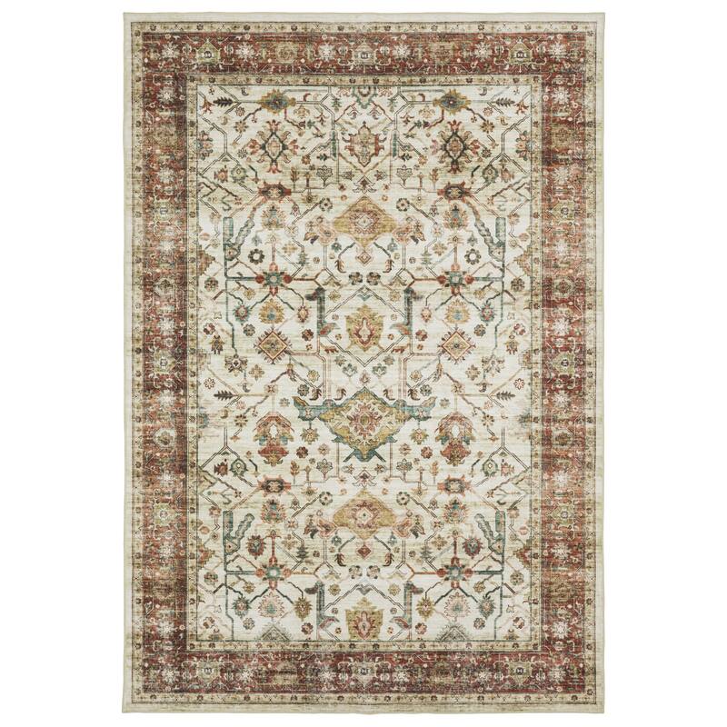 Vista Home Sunderland Vintage Bordered Machine Washable Area Rug Mat - 5' x 7' - Runner/Rectangle