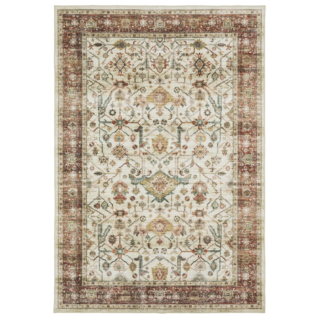 Vista Home Sunderland Vintage Bordered Machine Washable Area Rug Mat