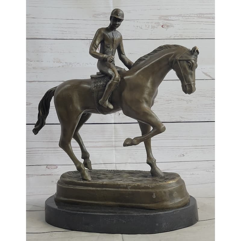 Fine Quality Signed Bronze Of A Imitative Horse And Jockey Polo Academy Racing Sculpture Kentucky