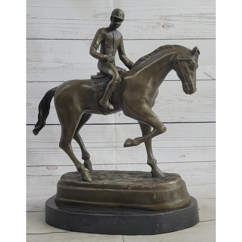 Fine Quality Signed Bronze Of A Imitative Horse And Jockey Polo Academy Racing Sculpture Kentucky