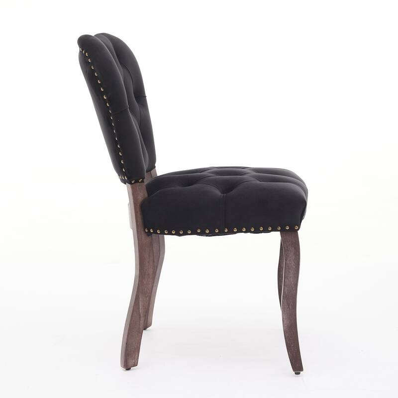 Roomfitters French Vintage Dining Chairs Set of 2, Tufted Velvet Upholstered Accent Chairs with Curved Wood Legs