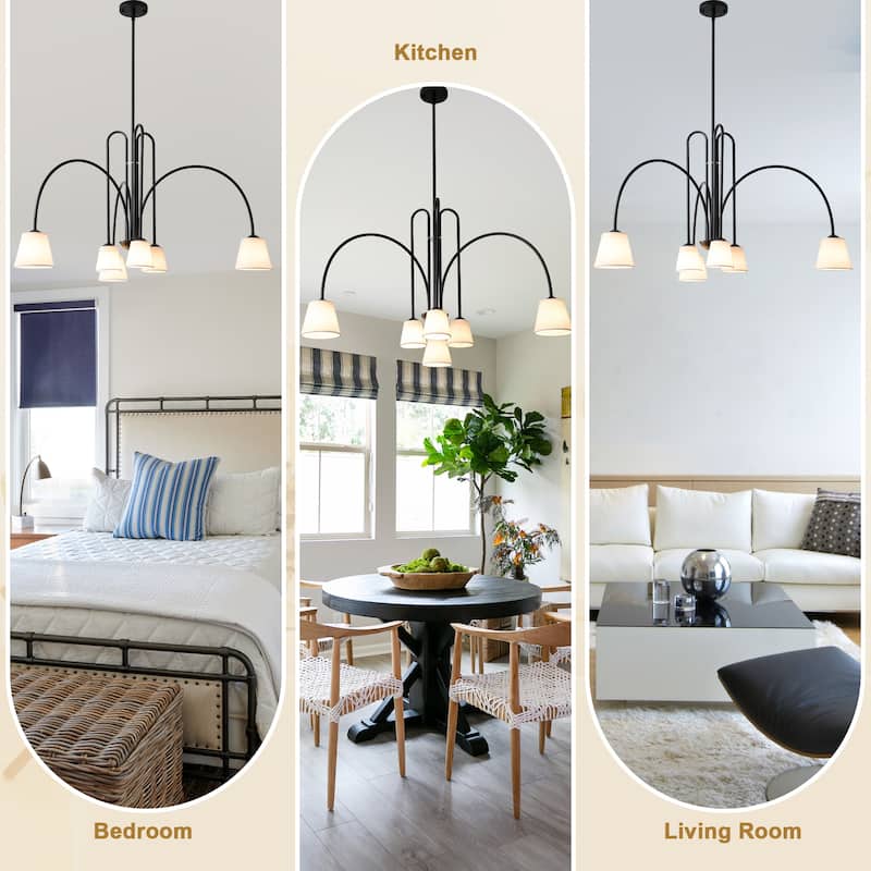 Bella Depot 40" 6-Light Black Metal Chandelier Adjustable Pendant Light for Dining Room Bedroom