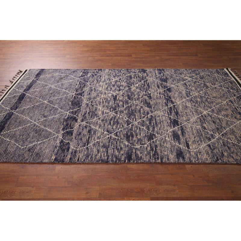 All-Over Trellis Moroccan Area Rug Hand-Knotted Wool Carpet - 4'10"x 9'1"