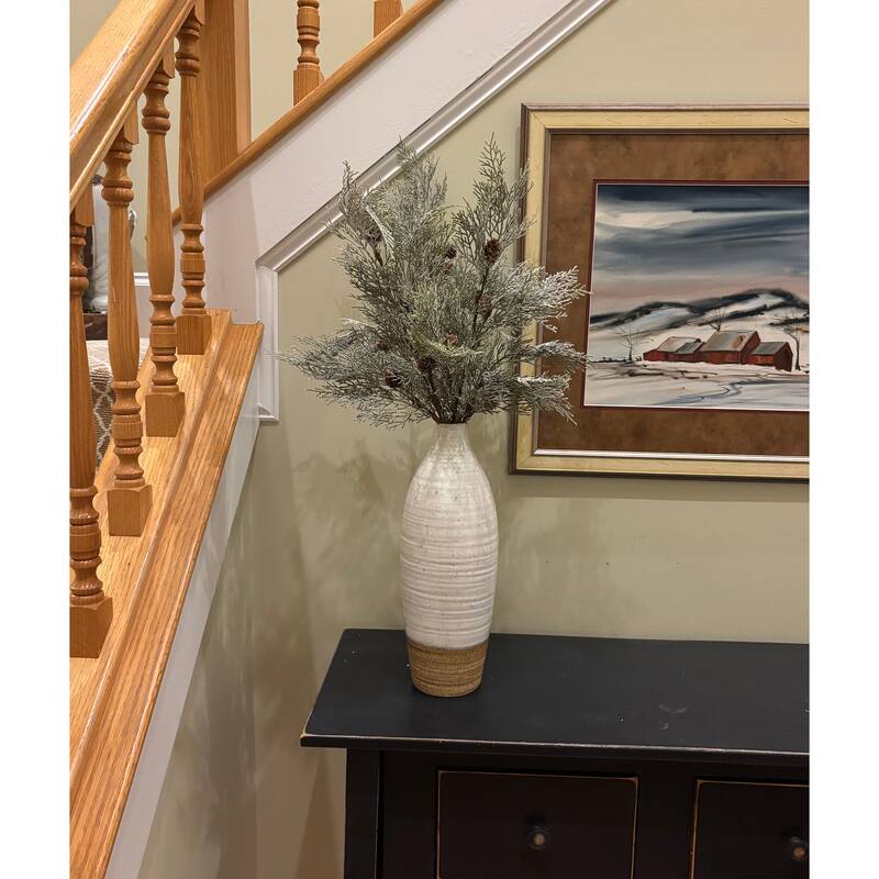 29" Frosted Cedar Spray w/ Cones, Set of 3 - Green