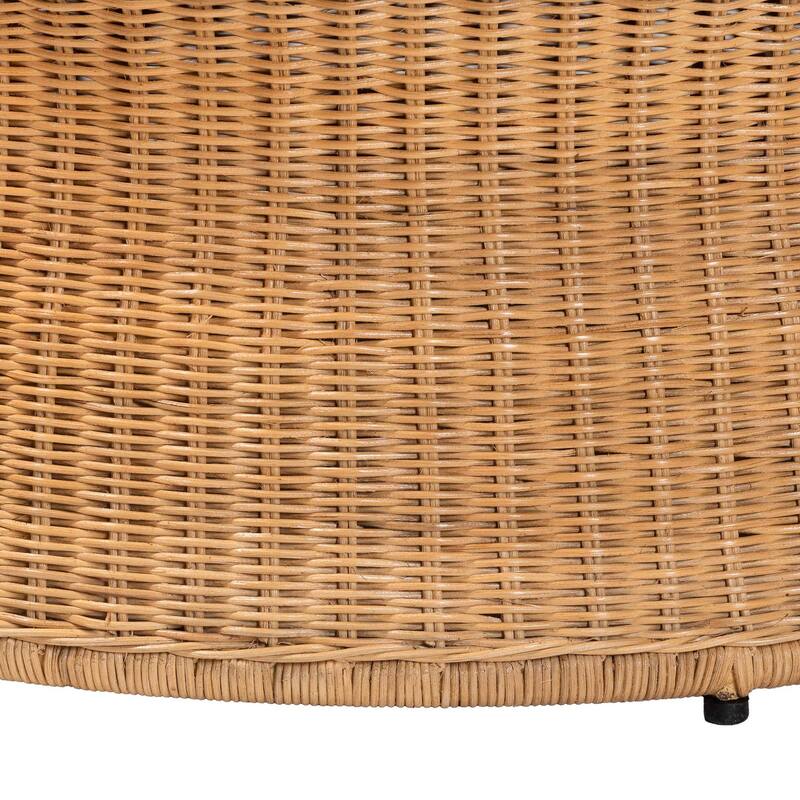 Caroline Round Natural Rattan Coffee Table - Handwoven Wicker Drum Shape Accent Table for Living Room or Sunroom, Light Honey