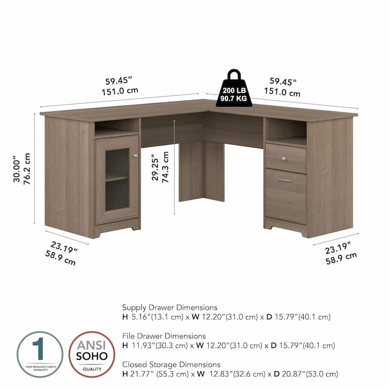 Cabot 60W L Shaped Computer Desk with Storage by Bush Furniture