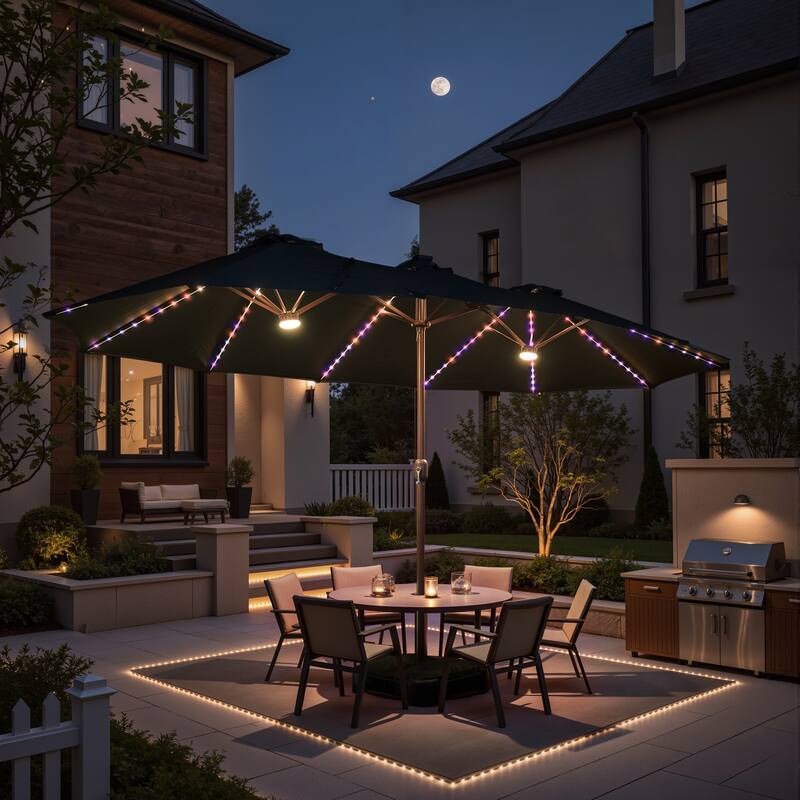 ​OVIOS 15ft LED Double Side Patio Umbrella Extra Large with Crank - Deep Blue